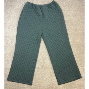 ZENANA Quilted Wide Leg Lounge Pants Green XL Polyester Blend Elastic Waist